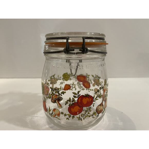 Vtg ARC France Spice Of Life Glass Jar Canister Mushroom Veggie Bail Hinged Lid - Picture 2 of 8